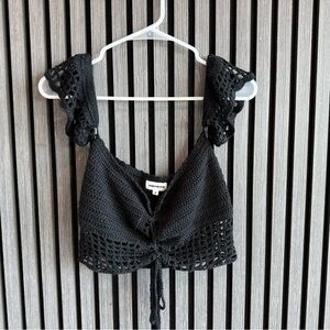 Black off shoulder knit crop top
